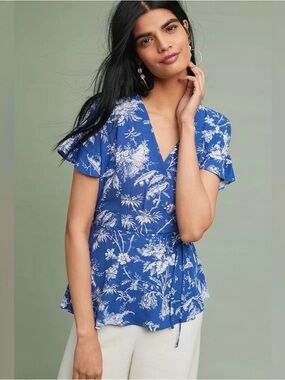 Anthropologie Maeve Clarita True Wrap Top Size 8, Tie Waist